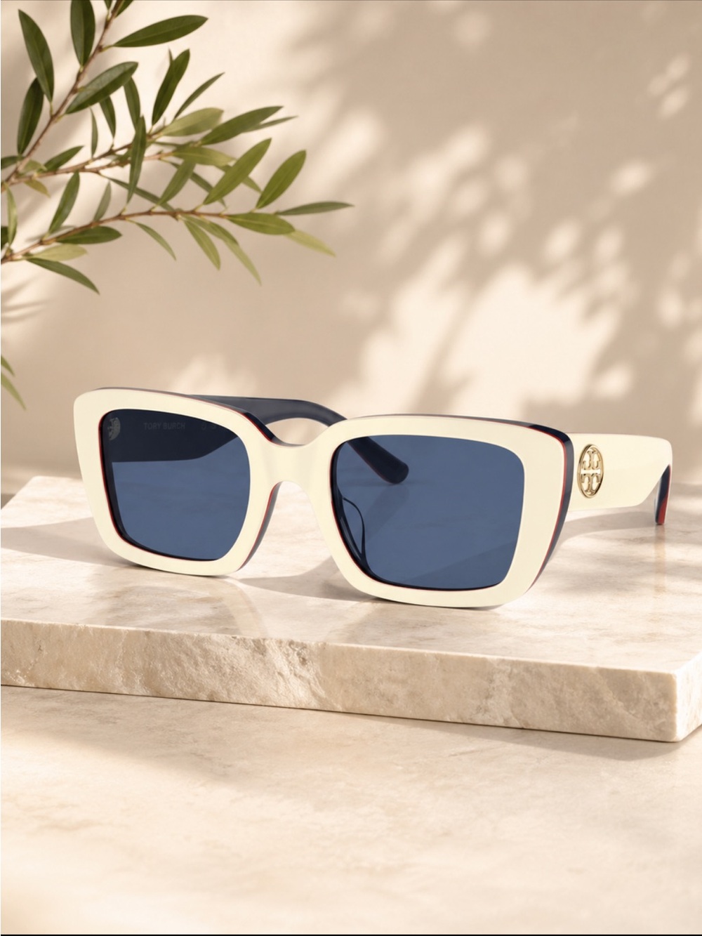 Tory Burch TY7190U Ivory Red Blue Trilayer Sunglasses NWT w/ Case